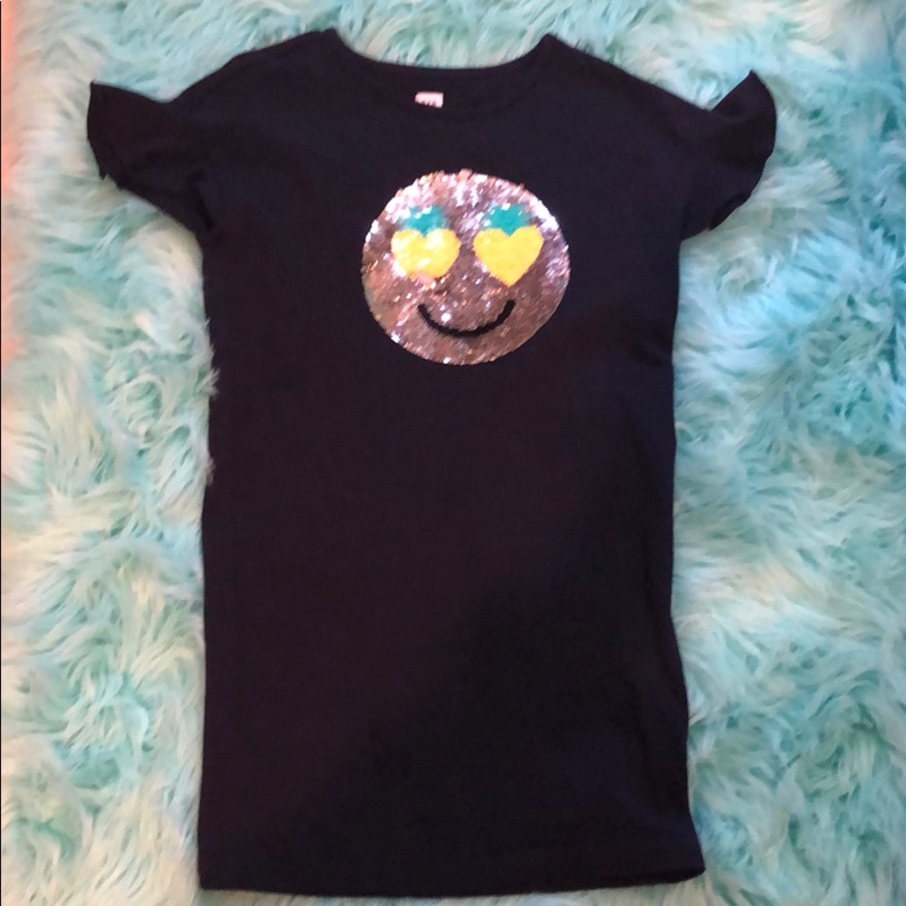 Gap Size 8 navy blue dress w/flip sequin emoji.